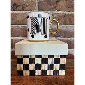 MacKenzie-Childs My Mug Initial M Coffee Cup White, Black & Gold, New w/Box